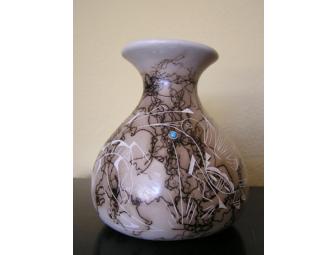 Horsehair fired raku vase signed by artist