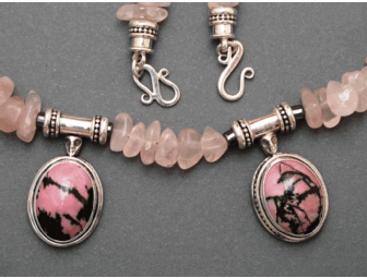 Rhodonite, Sterling Silver and Rose Quartz Necklace by Ted Cutter