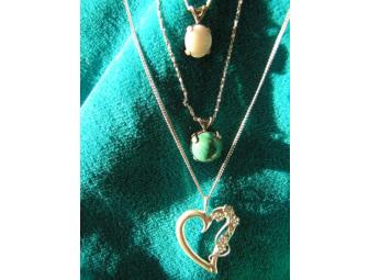 Three necklaces - Heart with flowers, Opal, Eilat Stone