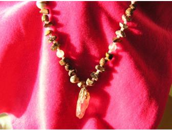 Arkansas Crystal Pendant on a Tigereye, Quartz, Leopardskin Agate Necklace