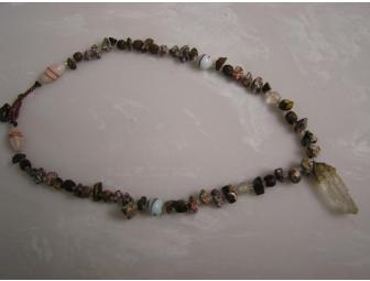 Arkansas Crystal Pendant on a Tigereye, Quartz, Leopardskin Agate Necklace