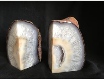 Brazilian Agate Geode Bookends with Druzy Center from Taos Gem and Minerals