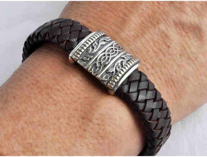 Celtic Silver/ Woven Leather Bracelet by Relective Images, SFe