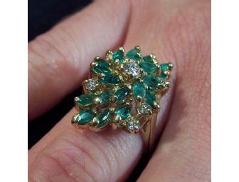 14K Gold Emerald and Diamond Ring