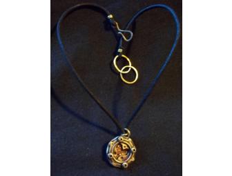 Bronze Gear Heart Necklace on Braided Cord