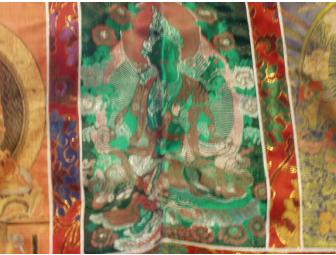 Three Panel Green Buddha/Green Tara/Padmasambhava Brocade Wall Hanging by Ancient Current