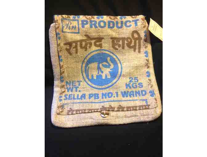 Hemp Shoulder Bag with Silk Screened Rice Bag Design