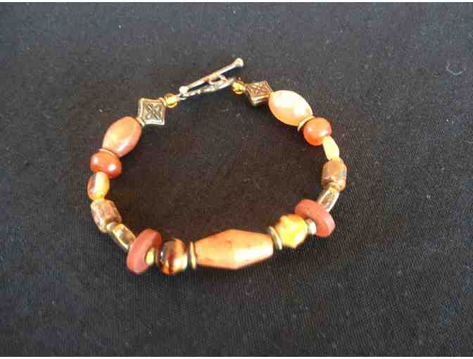 Hand Made Orange Hued Necklace Bracelet set