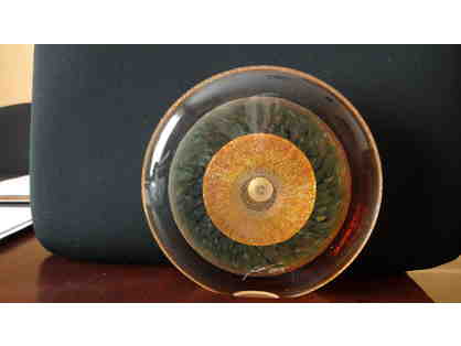 Hand made Solid Glass "Gem Disk" in gold, by Tom Philabaum