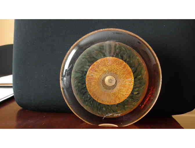 Hand made Solid Glass 'Gem Disk' in gold, by Tom Philabaum