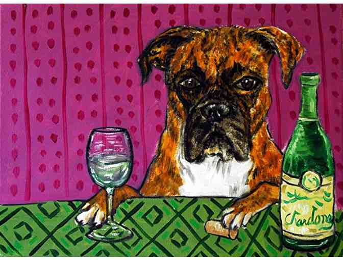 Boxer Dog at the Wine Bar - hand signed, matted and framed art print