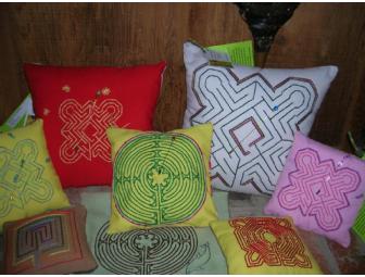hand embroidered finger labyrinth pillow