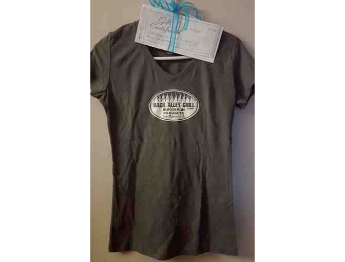 Back Alley Grill $25 Certificate & Ladies Lg. Shirt