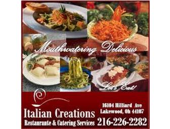 Italian Creations $50 Gift Certificate & Two Jars of Homemade Marinara Sauce