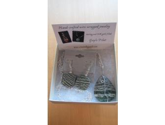 Sterling & Green Zebra Jasper Pendant and Earrings Set