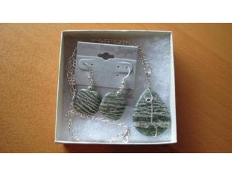 Sterling & Green Zebra Jasper Pendant and Earrings Set
