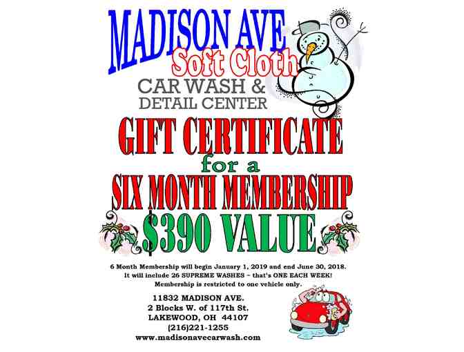 Six Month Membership Gift Certificate from Madison Ave Soft Cloth Car Wash & Detail Center