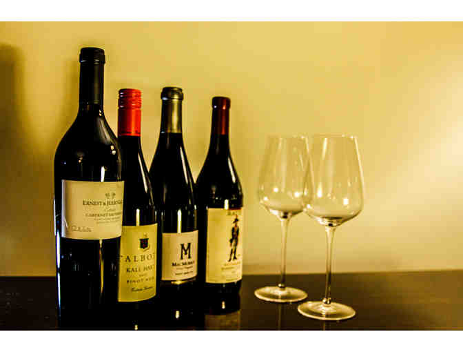 Four Bottles of Red Wine and Six Wine Glasses