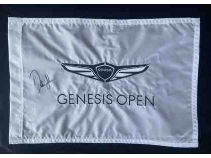 2017 Genesis Open Flag autographed by Dustin Johnson
