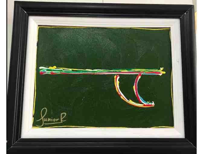 Original Signature Surfboard Painting by Junior Rodriguez, Art Gallery Cafe, Tamarindo
