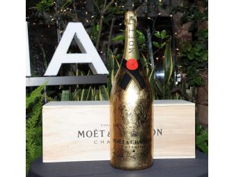 Rare, gold-plated Moet & Chandon  Methuselah, signed by Celebrities