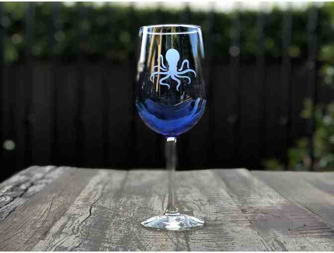 Marine Themed Acid Etched Blue Wine Glasses (Set of 8)