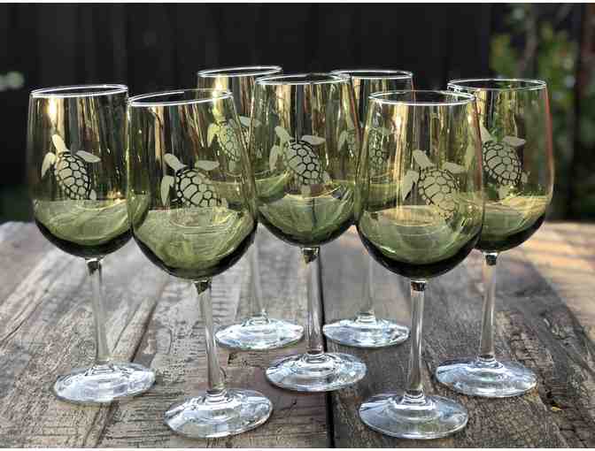 Marine Themed Acid Etched Green Wine Glasses (Set of 8)