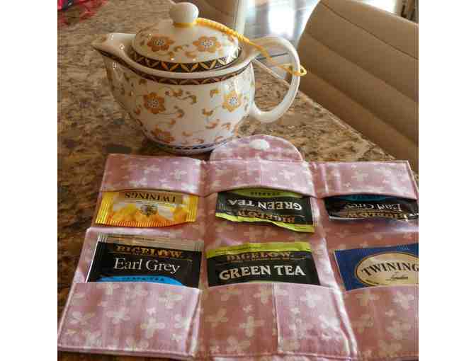 Handmade Tea Bag Wallet - Pink with White Butterflies