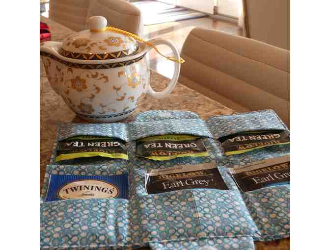 Handmade Tea Wallet - Turquoise & White Spots