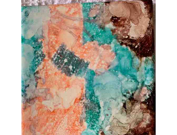 Abstract Art Tile Coasters - Set of 4 - Peach, Brown & Turquoise - Photo 2