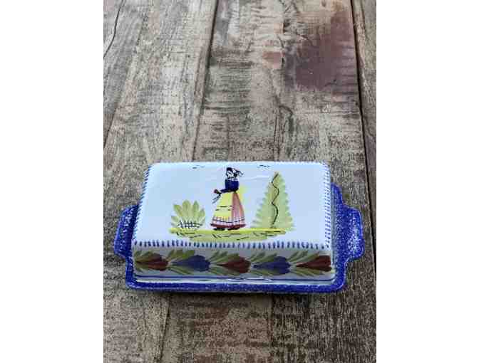 Henriot Quimper Mistral Blue Woman Covered Butter Dish