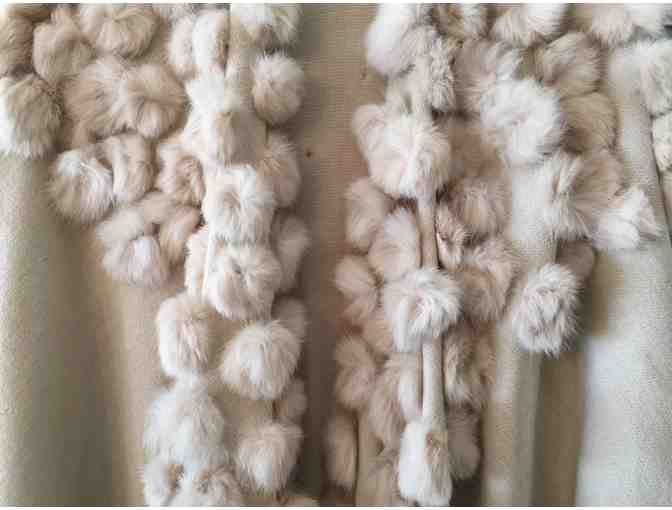 Rabbit Fur Pom Pom Trim Cream Crepe from Dale Michele
