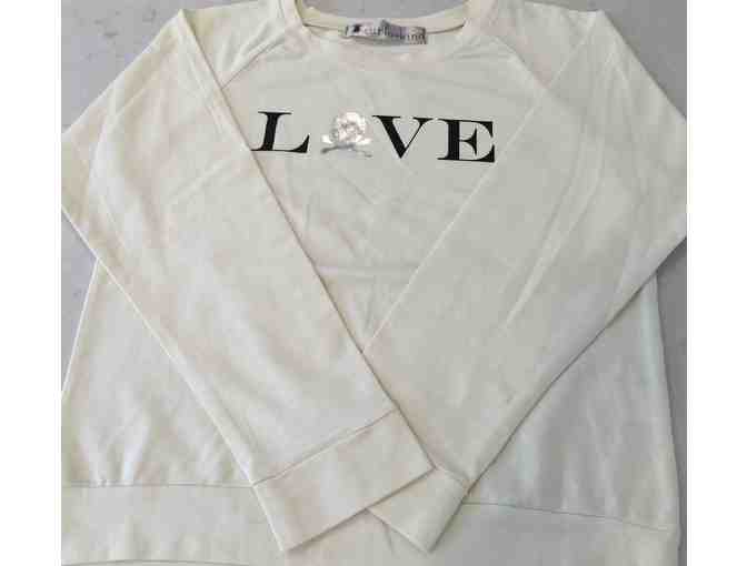 Girls Size 8 Cream LS 'LOVE' T-Shirt & Black Legging with Silver Stripe