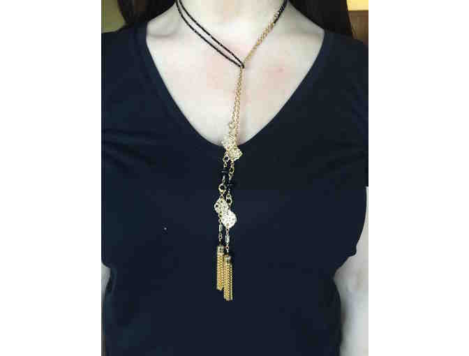 Black Sapphire and Gold Necklace with Tassels
