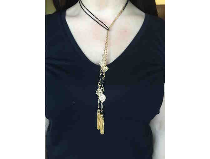Black Sapphire and Gold Necklace with Tassels