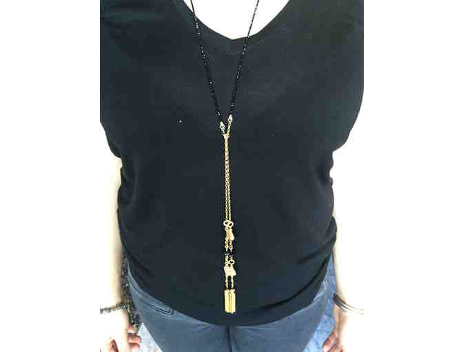 Black Sapphire and Gold Necklace with Tassels