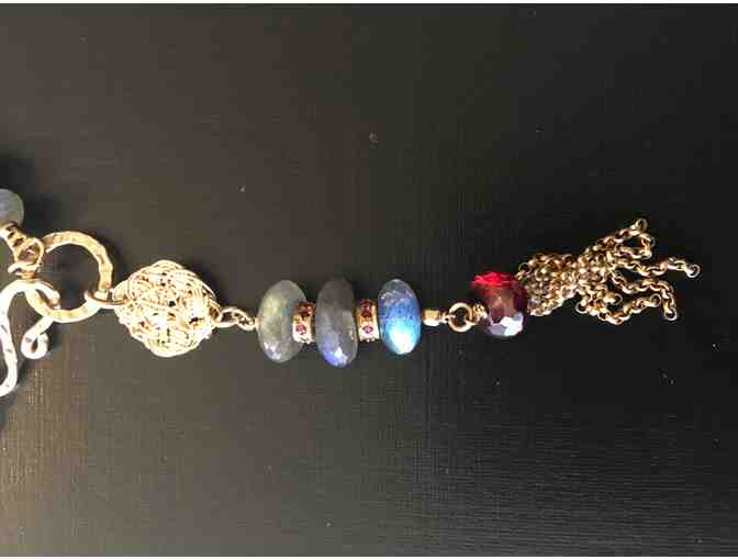 Labradorite, Ruby and Gold Tassel Bracelet