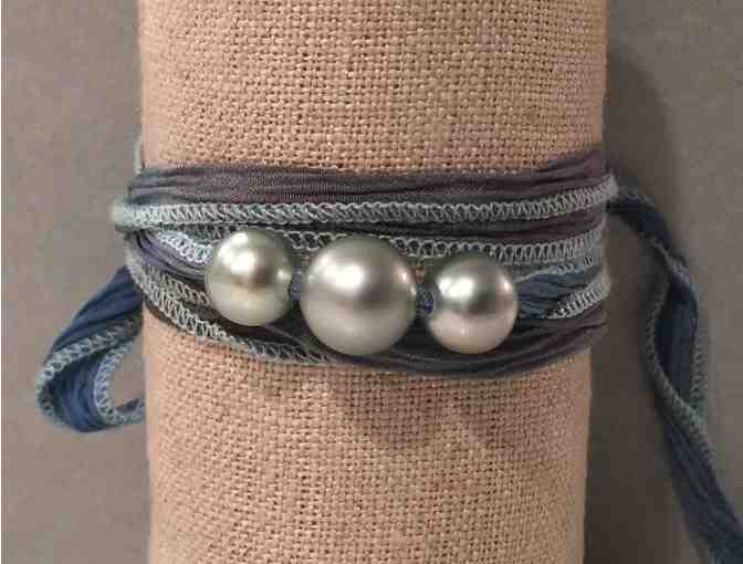 Triple Tahitian Pearl and Silk Wrap Bracelet by Samira 13