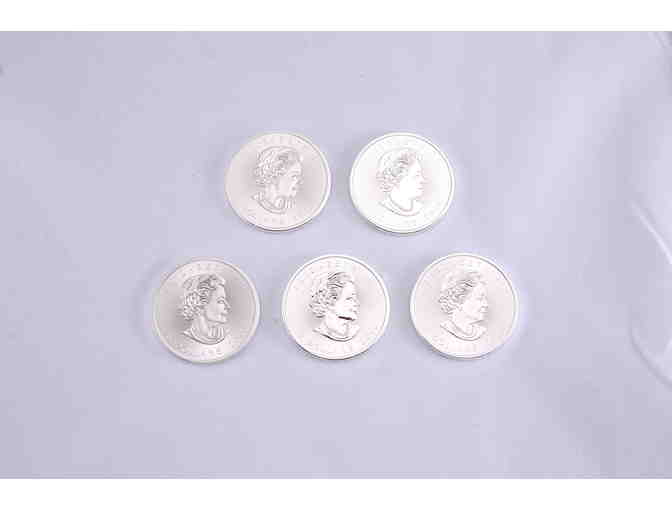 Five (5) $5 1oz Canadian Maple Leaf $5 Coins 9999% Silver