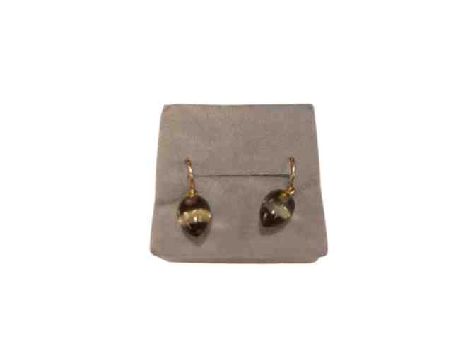 Earrings Smoky Quartz Hand Carved Acorns with 18K Gold Posts