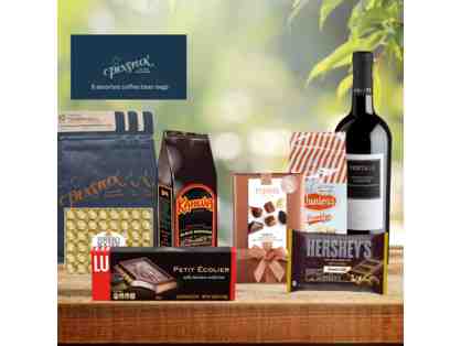 The Coffee & Chocolate Lovers Basket, plus a bottle of red, by Sequoia Class