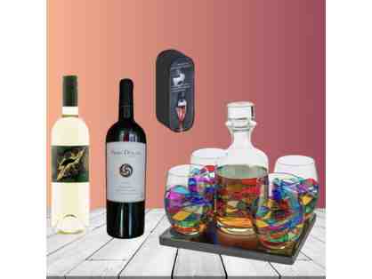The Wine Savant Barcelona Decanter Set, Rabbit Aerator and Two Bottles of Wine