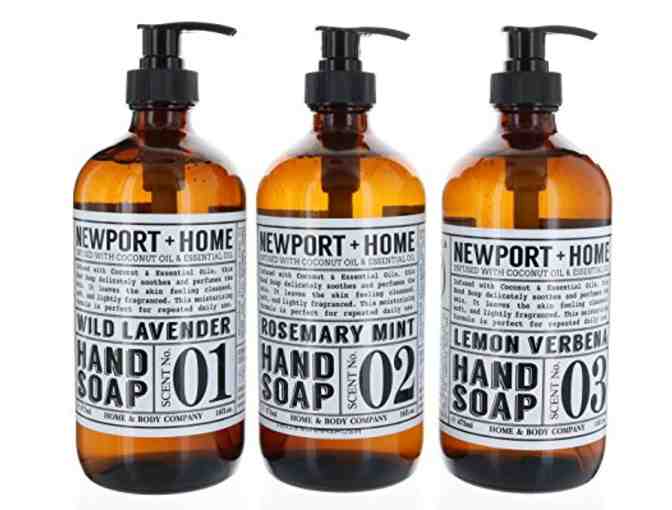 Newport + Home Gift Set with 3 (16 FL OZ) Hand Soaps in Glass Bottles.