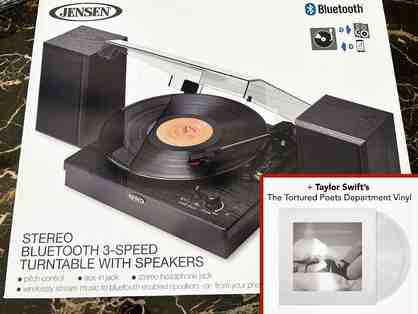 Jensen Stereo Bluetooth Turntable with Speakers + Taylor Swift Vinyl