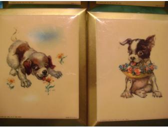 Vintage Set of 4 WHIMSICAL DOG PICTURES by Donald Art Co