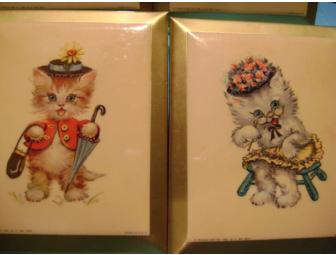 Vintage Set of 4 WHIMSICAL KITTEN PICTURES By Donald Art Co