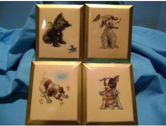 Vintage Set of 4 WHIMSICAL DOG PICTURES by Donald Art Co
