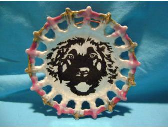 Hand Painted Leonberger Face #5 Pink & Gold Spoke Wheel Plate