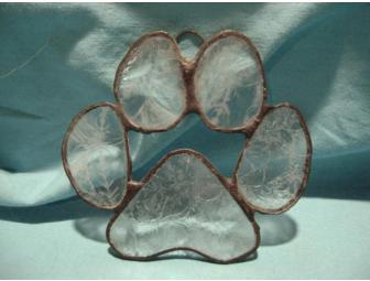 Stained Glass Leo Paw #1 - etched leafy pattern