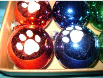 Hand Painted Dog Paw  Glass Christmas Balls (1 doz.)